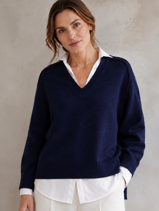 Brochu Walker Sweaters - Brochu Walker Looker Layered Cashmere Blend V Neck Sweater Navy Medium